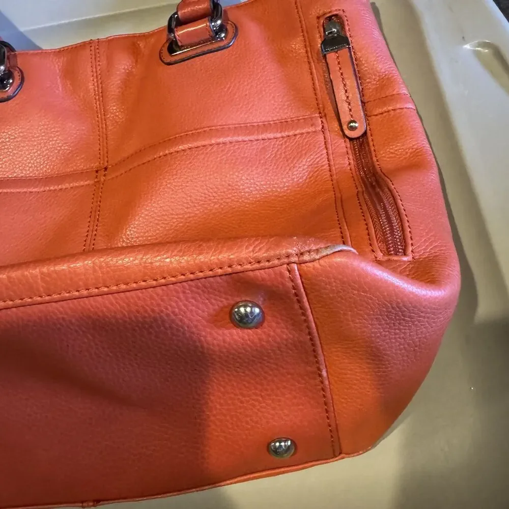 Tignanello Leather Shoulder Bag Pebbled Double Handle Tote Pink Orange 14x11 - Picture 2 of 12